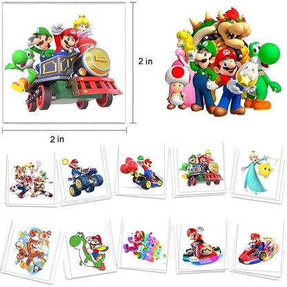 60 Pcs Cartoon Temporary Tattoos for Kids, Children's Temporary Tattoo Toys, DIY Sticker Arts, Mario Birthday Party Supplies Decorations Party Favors
