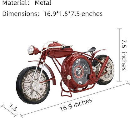 YOUKI Metal Motorcycle Wall Clock,Desk Shelf Clocks Digital Clock for Bedroom,Retro Vintage Non-Ticking Table Clock Battery Operated Silent,Easy to Read,Wall Art16.9 * 1.5 * 7.5 Inches,Red