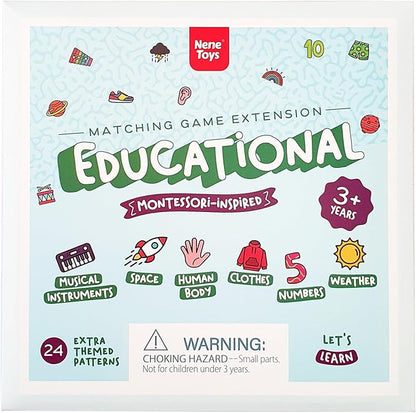 Nene Toys Educational Memory Extension Cards - 24 Extra Themed Patterns – Additional Matching Cards with Numbers, Letters, Animals, Body Parts Exclusive Size