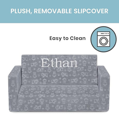 Serta Perfect Sleeper Personalized Extra Wide Convertible Sofa to Lounger, Comfy 2-in-1 Flip Open Couch/Sleeper for Kids, Grey