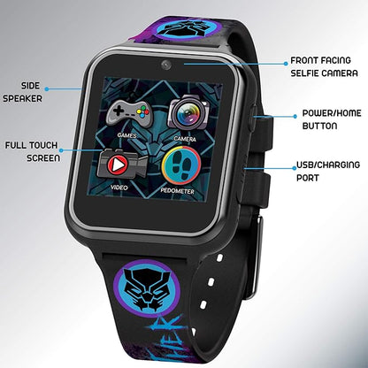 Accutime Kids Marvel Black Panther Black Educational ,Touchscreen Smart Watch Toy for Boys, Girls, Toddlers - Selfie Cam, Learning Games, Alarm, Calculator, Pedometer (Model: AVG4608AZ)