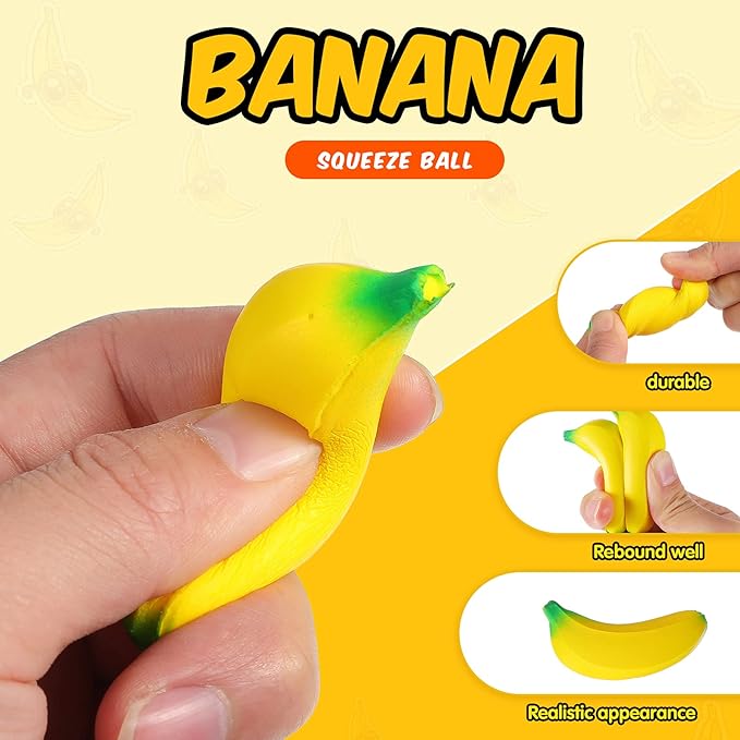 Kasyat 15 Pcs Banana Stress Toys Banana Stretchy Toys PU Relief Stress Balls Classroom Birthday Xmas Gifts Tiny Party Supplies for Relief Party Favors Bag Fillers(2.36 Inches)