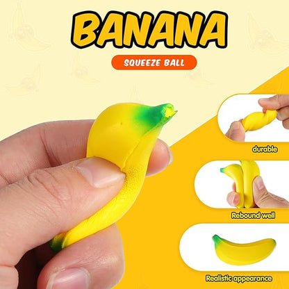 Kasyat 15 Pcs Banana Stress Toys Banana Stretchy Toys PU Relief Stress Balls Classroom Birthday Xmas Gifts Tiny Party Supplies for Relief Party Favors Bag Fillers(2.36 Inches)