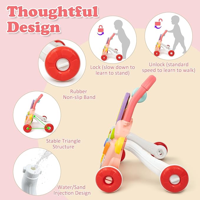 Sit to Stand Baby Walker 0-6 Months, Baby Learning Walker with Music and Drawing Board, Early Educational Activity Centres Push Pull Toy for Boys Girls 6-12M+