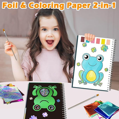 SOOVSY Art & Craft Activity Toys Kit, Foil Animals Crafts Children Fun DIY Creative Toy of The Year, No Mess Art Kits for Kids, Gift for Boys Girls Ages… (Dinosaur&Coloring)