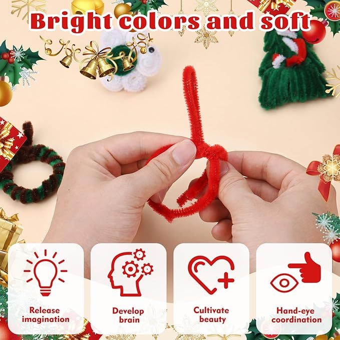 LOKUNN Pipe Cleaners, 200 Pcs White Pipe Cleaners Craft Set, Solid Color Chenille Stems, DIY Arts and Crafts with Adhesive Eyes and Storage Box, Christmas Halloween Decoration Art Supplies