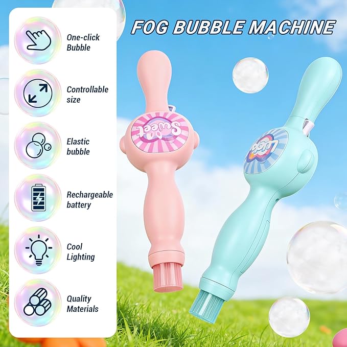 Elastic Bubble Fog Wand, Fog Bubble Machine for Kids, STEM Toy & Science Experiment Kit for Kids, Birthday Gift for 6 Year Old Girl/Boy, Magic Bubble Machine with Lights and Music (Bule)