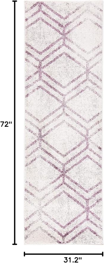 SAFAVIEH Adirondack Collection Runner Rug - 2'6" x 6', Ivory & Plum, Modern Geometric Distressed Design, Non-Shedding & Easy Care, Ideal for High Traffic Areas in Living Room, Bedroom (ADR253C)