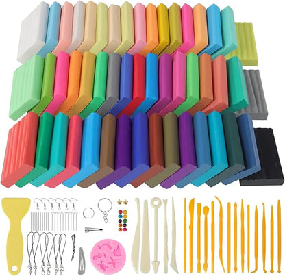 Polymer Clay Sets,50 Colors Modeling Clay for Kids,Oven Bake Clay DIY Mold Clay with Sculpting Tools and Accessories,for Kids Adult and Artist Friendly Holiday Gifts