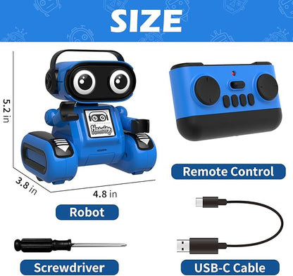 Robot Toys for Boys, Rechargeable Remote-Controlled Robot for Kids 6-8, RC Robots with Auto-Demo, Record, Repeat, Dance Moves, Music, Flexible Head & Arms, Gift Ideas for Birthday Xmas - Blue