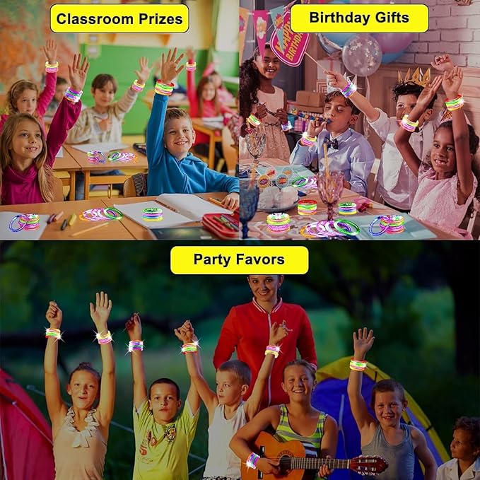 36 Pack Glow In The Dark LED Bracelets Party Favors for Kids Party Supplies Flashing Light Up Bracelet Glow Sticks Party Toys Neon Party Accessory Concert Birthday Party Games Valentines Day Gifts