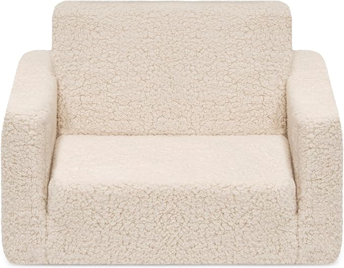 Delta Children Cozee Flip-Out Sherpa 2-in-1 Convertible Chair to Lounger for Kids, Cream