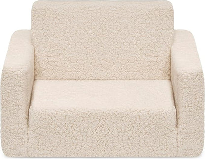 Delta Children Cozee Flip-Out Sherpa 2-in-1 Convertible Chair to Lounger for Kids, Cream