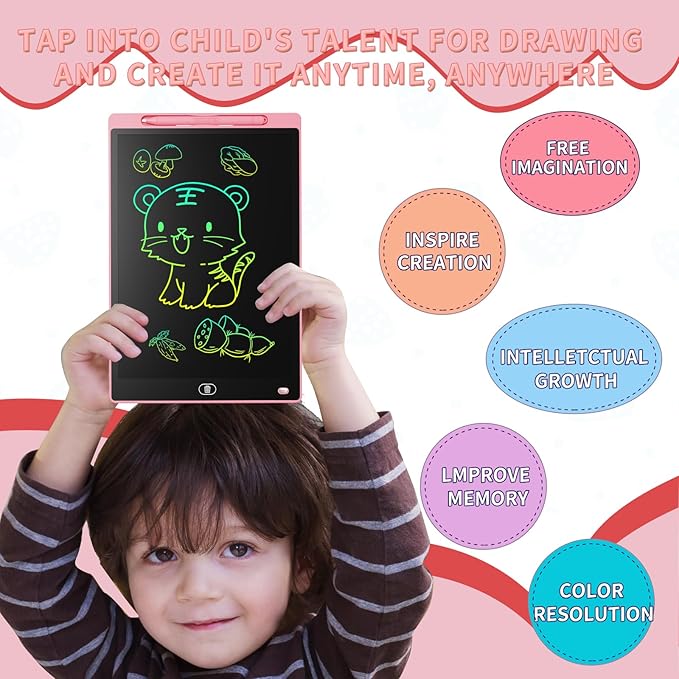 Genialba LCD Writing Board 16 Inches, Colourful Electronic Tablet, Portable Erasable Drawing Board, Graphic Tablet for Children's Games 3 4 5 6 7 Year Old Kid Boys Girls (Pink)