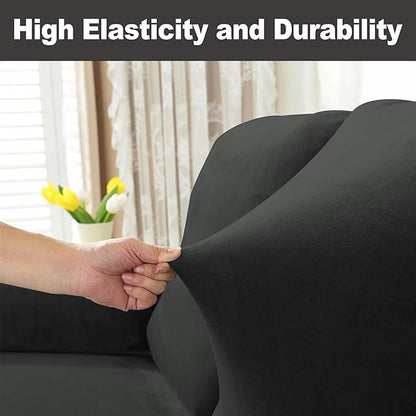 NORTHERN BROTHERS Stretchy Recliner Chair Covers, Velvet Recliner Covers, Lazy Boy Chair Cover (Dark Black Color, 1 Seat)