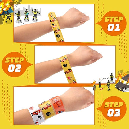 Lenwen 36 Pcs Fire Truck Slap Bracelets Firefighter Snap Bracelet Party Favors Firefighter Party Decorations Fire Truck Party Favors for Party Supplies Goodie Bag Fillers Gifts