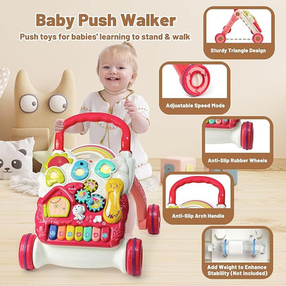 Sit to Stand Baby Walker, Activity Center with Music and Light, Activity Table for Toddlers, Push Toys for Babies Learning to Walk, Early Education Toys for Infant Boys Girls 6 Months Up