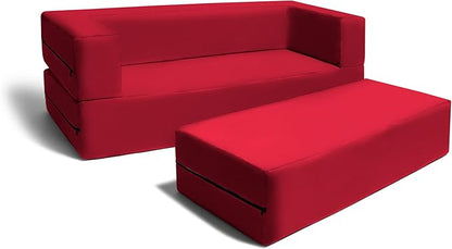 Jaxx Zipline Sofa & Large Ottoman 3 in 1 Fold Out Sofa, Big Kids Edition, Cherry (17454)
