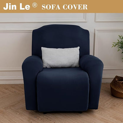 Jin Le 4 Pieces Recliner Cover Stretch Recliner Chair Cover 1 Seater Recliner Couch Covers Sofa Covers Stretch Soft Furniture Protector with Elastic Bottom and Ties for Kids Pet(Recliner, Navy)