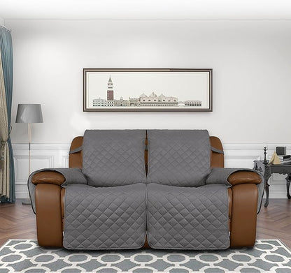 Easy-Going Oversized Loveseat Recliner Cover, Reversible Couch Cover for Double Recliner, Split Sofa Cover for Each Seat with Elastic Straps for Dogs, Pets(Oversized 2 Seater, Gray/Light Gray)