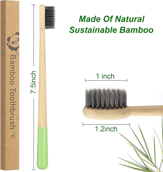 Biodegradable Bamboo Toothbrush, Natural Charcoal toothbrushes Soft Bristle Toothbrush Eco-Friendly Sustainable Toothbrush BPA Free Organic Compostable Travel Toothbrushes Wooden toothbrushes, 6 Pack