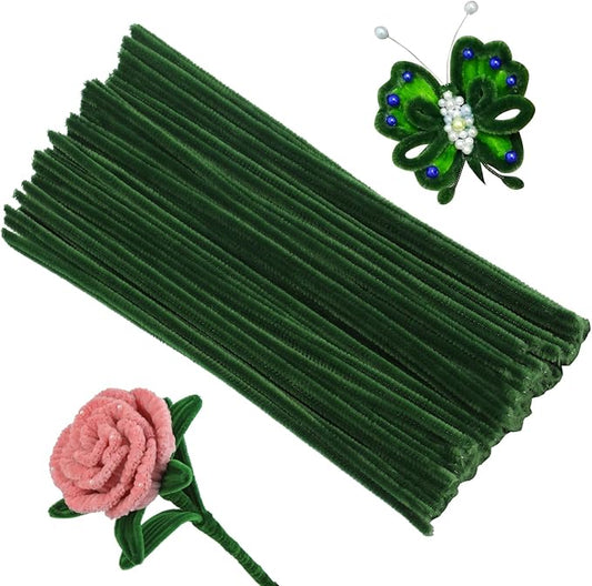 Creative Pipe Cleaners, 100Pcs Pipe Cleaners Crafts Supplies for Festivals Decorations Making, Flowers, Plant Crafts DIY Making/Army Green
