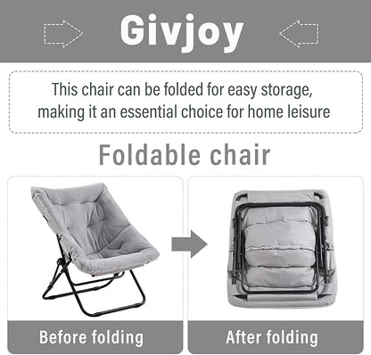 Comfy Saucer Chair, Soft Faux Fur Oversized Folding Accent Chair, Flexible Lounge Lazy Chair for Adults Kids, Metal Frame Moon Chair for Dorm Room, Bedroom, Living Room