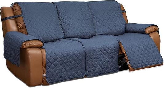 Easy-Going Recliner Sofa Cover, Reversible Couch Cover for 3 Seat Recliner, Split Sofa Cover for Each Seat, Furniture Protector with Elastic Straps for Kids, Dogs, Pet(3 Seater, Dark Blue/Light Blue)