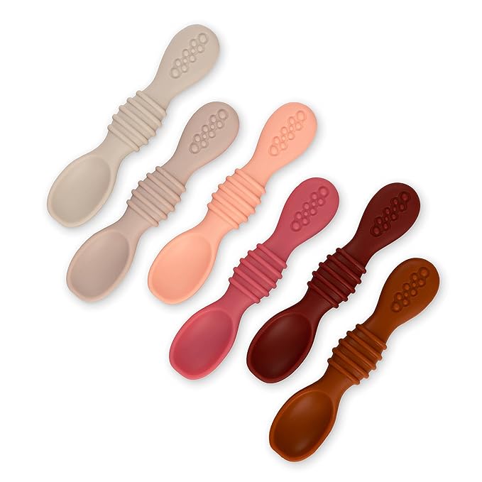 Simka Rose Silicone Baby Spoons Self Feeding 6 Months - First Stage Infant Spoons for Babies & Toddlers- Baby Led Weaning Spoons Set of 6- Easy on Gums Food Training Utensils Dishwasher Microwave Safe