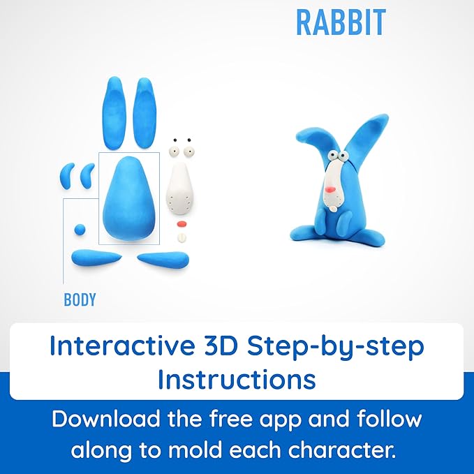 Fat Brain Toys Hey Clay Animals, Air Dry Clay Kit with Interactive App for Kids & Tweens, Modeling Clay and Crafts Set