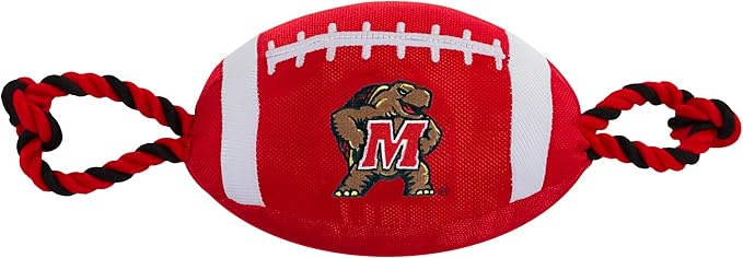 Pets First Maryland Football Dog Toy, Tough Quality Nylon Materials, Strong Pull Ropes, Inner Squeaker, Collegiate Team Color