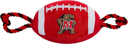 Pets First Maryland Football Dog Toy, Tough Quality Nylon Materials, Strong Pull Ropes, Inner Squeaker, Collegiate Team Color