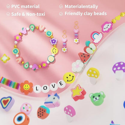 ARTDOT 1642 Pieces Clay Beads for Friendship Bracelets Making Kit, 24 Styles Jewelry Making Supplies Cute Beads Charms with Elastic String and Organizer Gifts for Teens Girls Ages 6 7 8 9 10 11 12