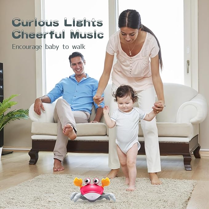 Yeaye Crawling Crab Baby Toys Infant - Tummy Time Toy Gifts for 3 4 5 6 7 8 9 10 11 12 Boy Girl with Learning Crawl System Music for 0-6 6-12 12-18 36 Months Walking Toddler Birthday Gift(Red)