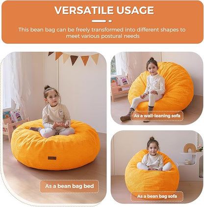 MAXYOYO 3 in 1 Kids Bean Bag Chair Bed, Convertible Chair Folds from Bean Bag to Lounger, Child Floor Sofa for Gaming, Reading, Floor Mattress with High-Density Foam Filling