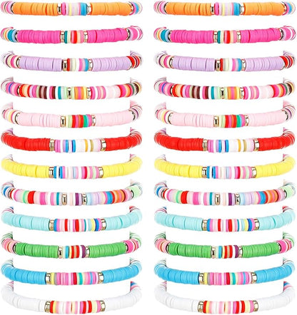 Sureio 24 Pcs Colorful Friendship Bracelets Letter Heart Smile Bracelets Surfer Bracelets Stretch Beaded Bracelet for Women Party Favors(Cute Style)