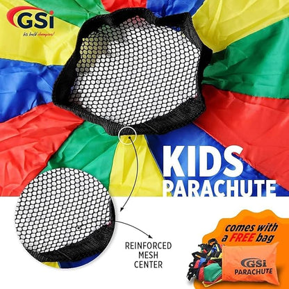 GSi Kids Play Parachute Rainbow Parachute Toy Tent Game for Kids Gymnastics Cooperative Play and Outdoor Playground Activities (6 Feet)