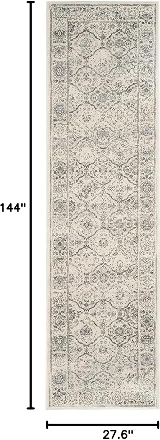 SAFAVIEH Carnegie Collection Runner Rug - 2'3" x 12', Cream & Dark Grey, Vintage Distressed Design, Non-Shedding & Easy Care, Ideal for High Traffic Areas in Living Room, Bedroom (CNG691K)