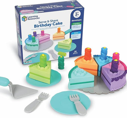 Learning Resources New Sprouts Serve & Share Birthday Cake - Imaginative Pretend Play Food, Fake Birthday Cake Set, Play Food Sets for Kids, Montessori Color Sorting Toys for Toddlers Ages 2+