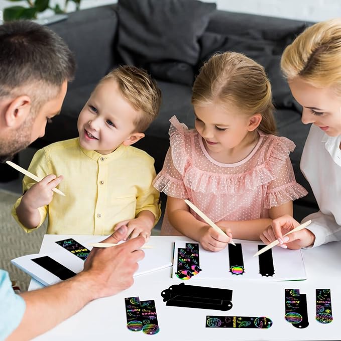 CY2SIDE 72PCS Solar System 9 Planets Scratch Bookmarks for Kids, Outer Space Theme Scratch Card Craft Kits, Galaxy Star Magic Art Rainbow Color Craft Kit for School Party Favors