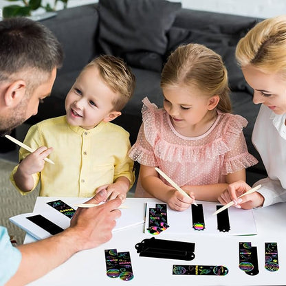 CY2SIDE 72PCS Solar System 9 Planets Scratch Bookmarks for Kids, Outer Space Theme Scratch Card Craft Kits, Galaxy Star Magic Art Rainbow Color Craft Kit for School Party Favors