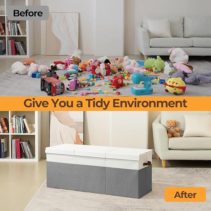 Extra Large Toy Box,150L Foldable Sturdy Toy Storage with Lid, 40"x14"x16" Kids Storage Organizer, Toy Chest for Boys&Girls,for Nursery,Bedroom,Playroom,Living Room,Large Capacity Toybox(Grey)
