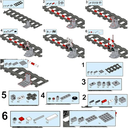 Train Tracks Building Block Set 01, City Train Track Railroad Tracks, Traffic Light Railroad Crossing Building Bricks, Compatible with Lego 853792 Accessory, Kid Gifts for Ages 6+