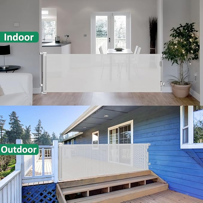 110 Inch Retractable Baby Gates for Large Openings Retractable Dog Gate Outdoor Retractable Gate Mesh Baby Gate Retractable Gates for Dogs Indoor Extra Long Baby Gate for Stairs, Doorways, Light Gray