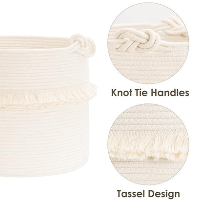 CherryNow Large Woven Storage Baskets – 16'' x 13'' Cotton Rope Decorative Hamper for Nursery, Toys, Blankets, and Laundry, Cute Tassel Nursery Decor - Home Storage Container Off-white