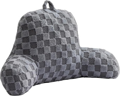 Aimuan Reading Pillow Checkered Bed Rest Wedge Backrest Checkerboard Pillow with Arms Back Support for Sitting Up in Bed Cushion Incline Rest Sleeping Snoring Pillow (Grey,Large)
