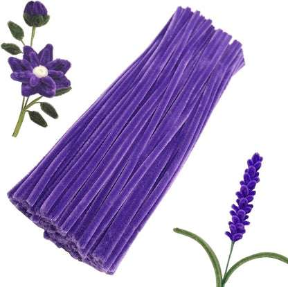 Swpohrat 100 Pieces Dark Purple Pipe Cleaner Craft Set,Thick Fuzzy Chenille Stem Pipe Cleaners for DIY Craft Projects and Decorations