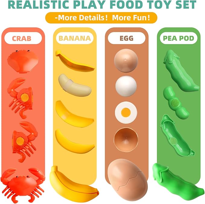 Cutting Play Food Toy for Kids - Pretend Fruit & Vegetable Accessories with Foldable Shopping Storage Basket Play Kitchen Toys with Dishes Knives Learning Toy for Toddler Toys Birthday Gift