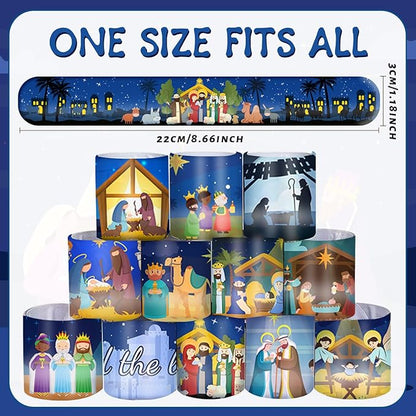 48 PCS Nativity Slap Bracelets, Religious Party Favors Slap Wristbands, Happy Birthday Jesus Slap Bracelets for Christmas Winter Holiday Party Religious Education Supplies