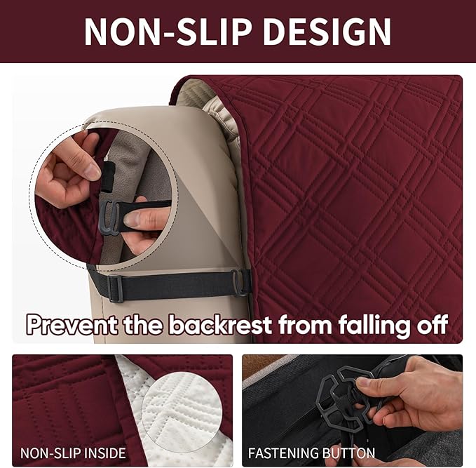 Easehomey 100% Waterproof Recliner Chair Covers, Non Slip Dog Chair Cover Furniture Protector Washable Chair Cover with Pocket, Elastic Straps for Kids,Pets,Dogs (Wine Red, 23.6")